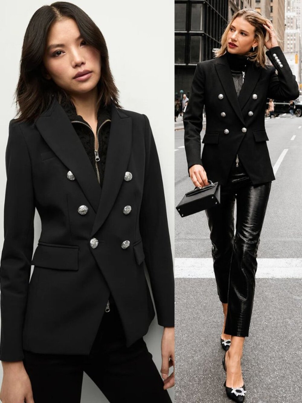 Veronica Beard Miller Blazer Black Silver Double Breasted Dickey Jacket Size 10